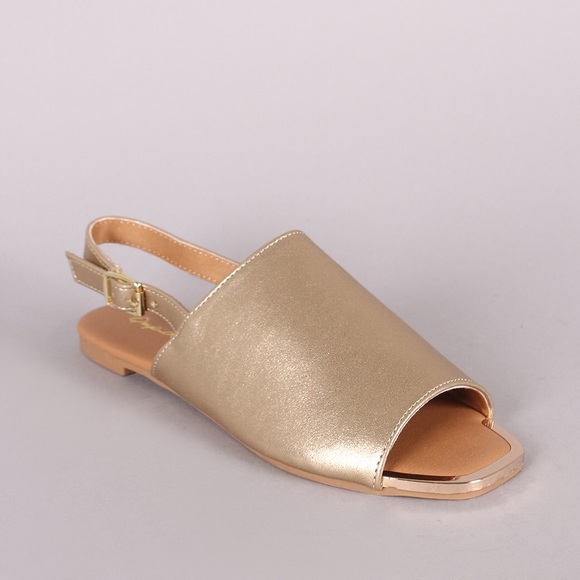 Gold sling back square sandals - Picture 4 of 8